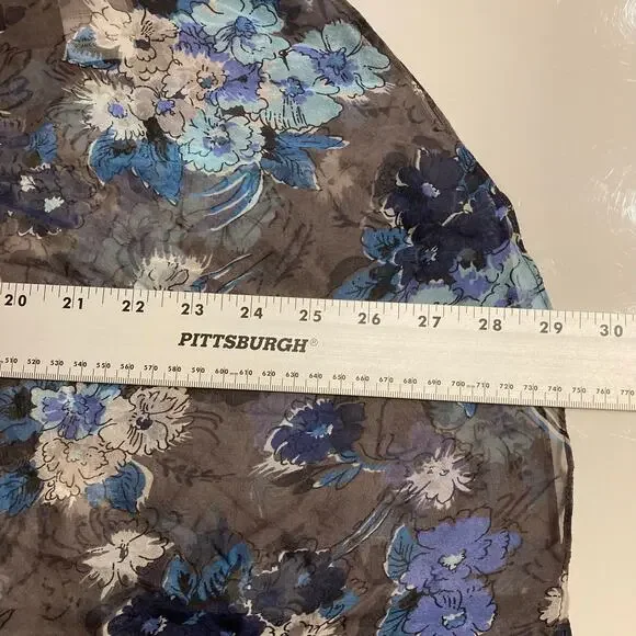 Nwot Karen Kane Blouse XL SILK Chiffon Sheer Floral Blue Roll-Tab-Long-Sleeve - Picture 10 of 11